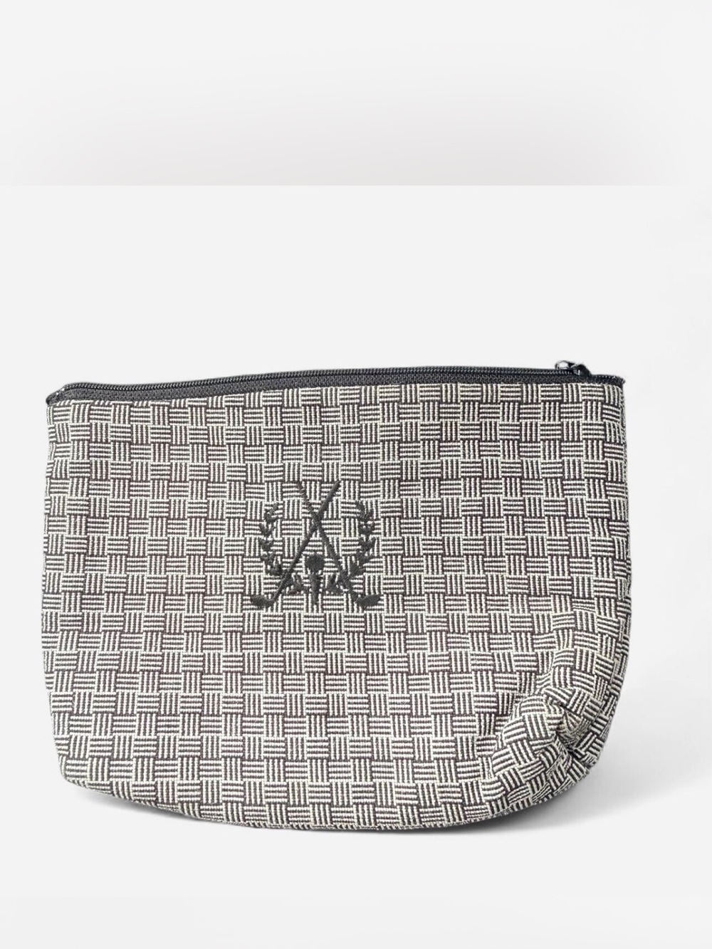 Sweet Vintage Black & White Woven Cosmetic Pouch Golf Embroidery Holdings Co.